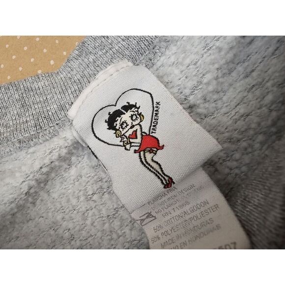 Vintage Betty Boop Naughty Christmas Sweatshirt Grey Large Boxy Fit Cartoon - Picture 7 of 9